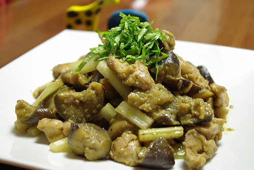 鶏肉とナスのカレー炒め/